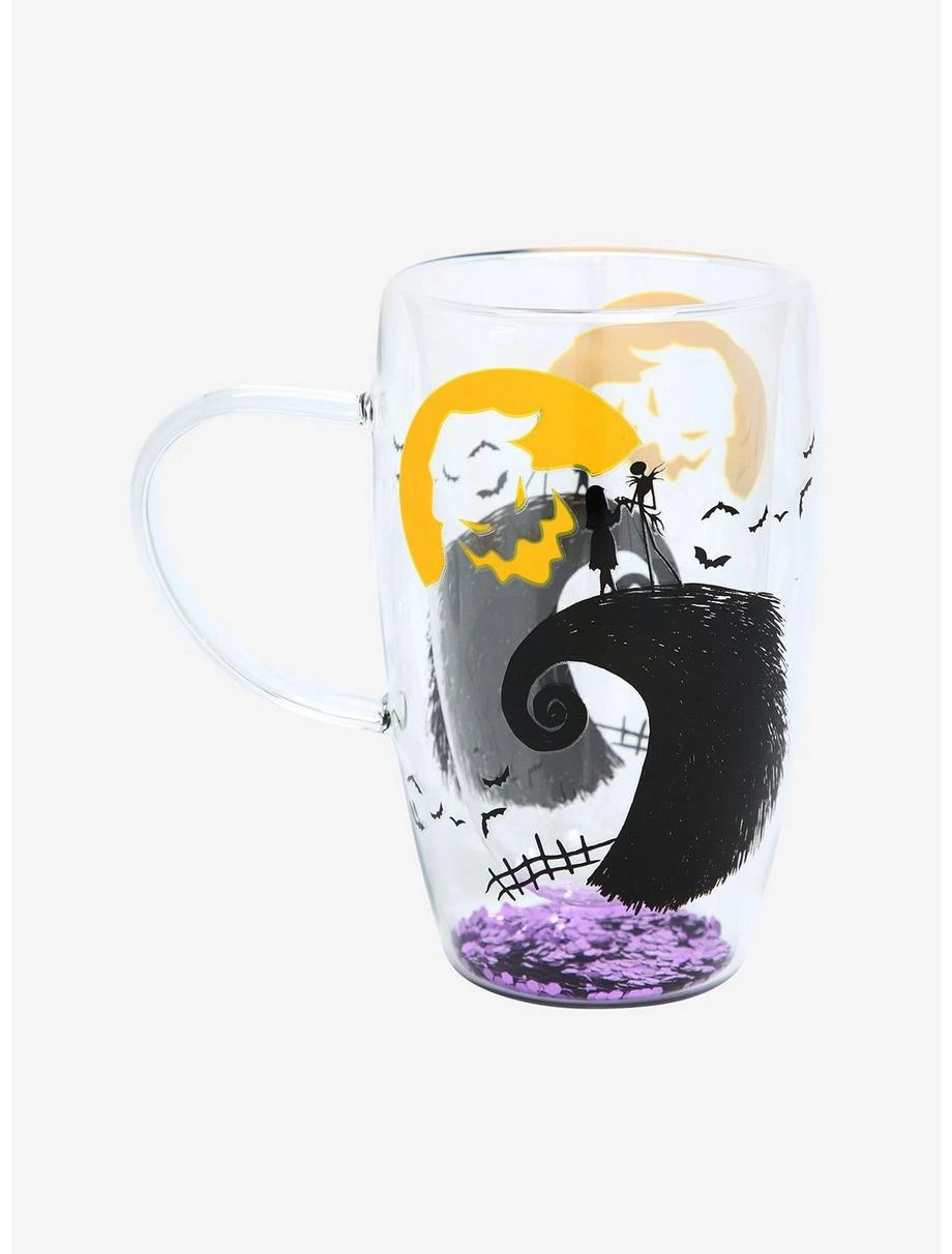 Boxlunch Disney The Nightmare Before Christmas Spiral Hill Glitter Glass Mug 1 Boxlunch Disney The Nightmare Before Christmas Spiral Hill Glitter Glass Mug