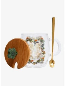 Boxlunch Harry Potter Floral Hogwarts Crest Glass Mug With Lid & Spoon Set -Boxlunch Store 19592578 av2