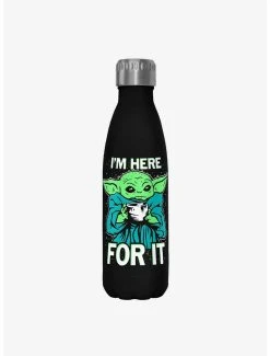 Boxlunch Star Wars The Mandalorian Here For It Black Stainless Steel Water Bottle
