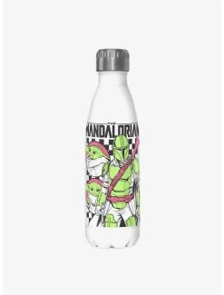 Boxlunch Star Wars The Mandalorian Mando Checks White Stainless Steel Water Bottle